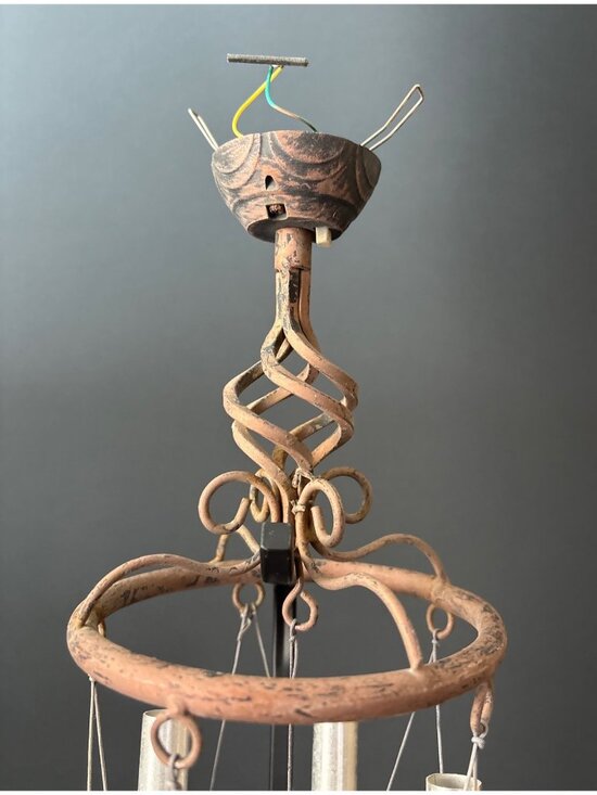 Rustic Metal Wind Chime Leaf Accent & Hummingbird Feeder  Crackled Glass Decor - Picture 5 of 16